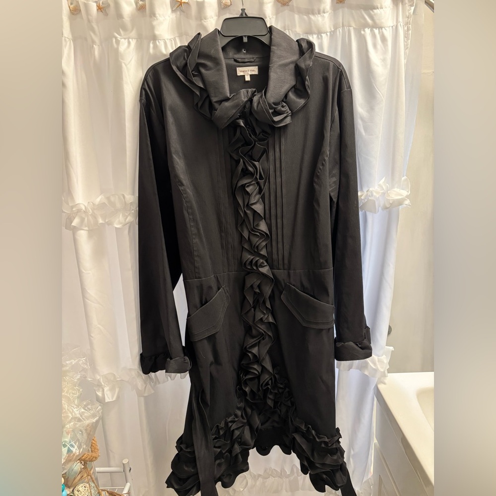 Monroe & Main Black Cowl Neck Trench Coat